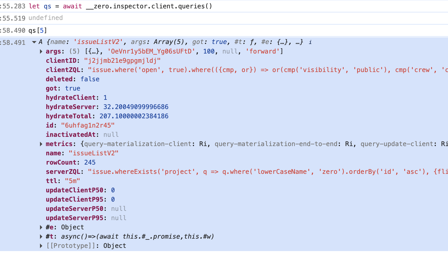 Information about a query